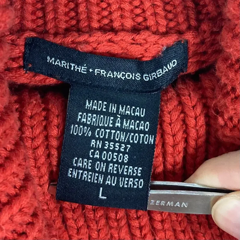 NWOT VINTAGE MARITHE FRANCOIS GIRBAUD Sweater Men L Red LogoSpellOut Turtleneck